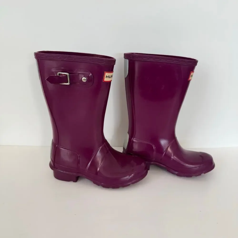 Hunter Kids Original Gloss Rain Boots Waterproof Natural Rubber Magenta US13B/1G